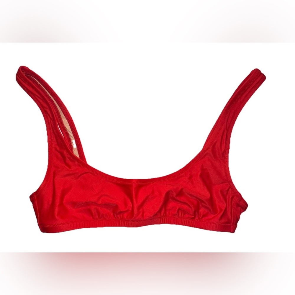 J Crew Heritage Scoop Neck Bikini Top Size S Red Retro Swim Beach Classic New‎
